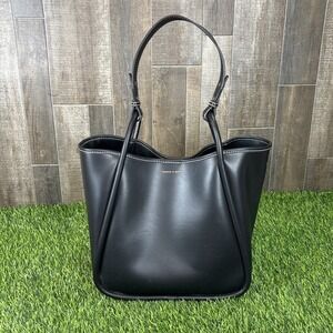 Charles & Keith Layla Tubular Slouchy Tote Bag Black Faux Leather Shoulder Bag